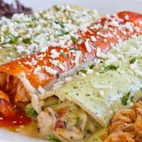 Three Enchilada Combination · One of each Hand-made enchilada (cheese, chicken, crab and shrimp).
