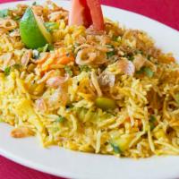 Vegetable Biryani · Indian style mixed vegetables fried rice with raisins and almonds