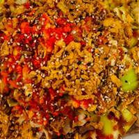 California Tsuivan · Hand made beef fried noodles /hot Cheetos ,spicy/