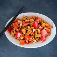 Kung Pao Chicken · Spicy. Dark meat chicken with red bell peppers, peanuts and water chestnuts in a spicy red s...