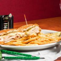 Pesto Turkey Melt · Grilled turkey, tomatoes and grilled cheese, mayonnaise.
