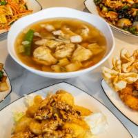 Family Meal B · Serve 3 to 5 people. Includes egg roll (3), crab rangoon (3) fried shrimp (3), house fried r...