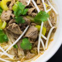Bangkok Boat Dried Noodles · Rice noodles with sliced beef, bean sprouts, vegetables and peanut.