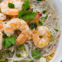 Thai Dish Tom Yum Noodles Soup · Spicy. Rice noodles with shrimp, bean sprouts and peanut.