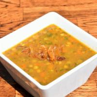 Lentil Soup · Gluten-free and vegetarian. Vegetarian lentil with mixed vegetables. Served with pita bread.