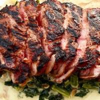 Prime New York Steak · Creamed Kale with caramelized onions