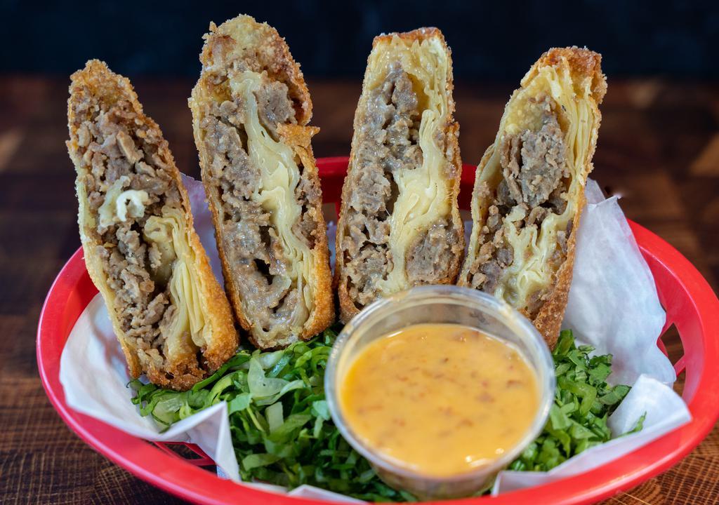 Cheesesteak Egg Rolls · Each Order Comes with 2 Eggrolls, Served with Spicy Nacho Cheese