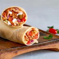 Fg'S Chicken Shawarma Wrap · A wrap filled with thinly sliced rotisserie style chicken, lettuce, tomato, cucumber and oni...