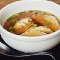 Gyoza Soup · Chicken and pork broth with ginger and green onion.