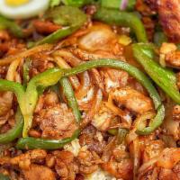 Chicken Teriyaki · Teriyaki Chicken with Onions and Bell Pepper over a bed of Rice. Comes with a choice of Frie...