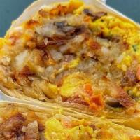 Vegetarian Breakfast Burrito · Vegetarian, includes onions, bell peppers, mushrooms, spinach, and tomatoes.