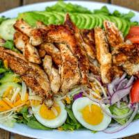 Chicken Breast Salad · This Salad is with Green Leaf Lettuce, Tomatoes, Cucumber, Red Onions, Cheese, Hard boiled E...