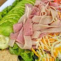 Chef'S Salad · This Salad is with Green Leaf Lettuce, Tomatoes, Cucumber, Red Onions, Cheese, Hard boiled E...