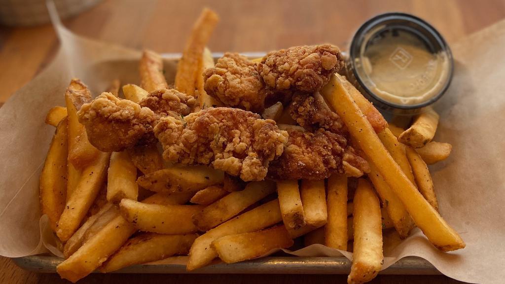 Popcorn Chicken · Popcorn chicken and fries. Served with ranch.