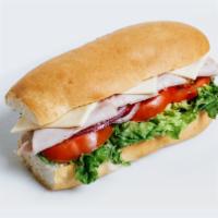 #24 Turkey Sub · French roll, turkey, cheese, mayo, mustard, lettuce, tomato, onion.