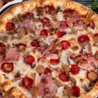 Meat Lovers Pizza* · Red sauce, mozzarella, beef pepperoni, bacon, Italian sausage and beef.