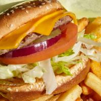 Cheese Burger · Comes with lettuce, tomatoes, onion, pickles, and thousand island dressing.