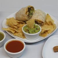 California Burrito Box · choose of meat (steak, chicken, carnitas, al pastor or veggies) flour tortilla, fries, chees...