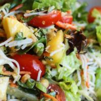 Thai Noodle Salad · mixed greens, basil, mint, cilantro, scallions, mango, carrots, cabbage, cherry tomatoes, av...