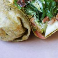 Chicken Avocado Blt Wrap · Organic marinated grilled chicken, cherrywood bacon, romaine, tomatoes, hass avocado and her...