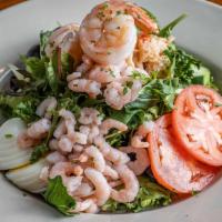 Seafood Louie (A La Carte) · Fresh greens topped with bay shrimp, tiger prawns, crab and lobster with sliced tomatoes, cu...