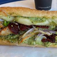 Sandwich Biarritz · Organic Grilled chicken,  cashew nuts pesto, mozzarella, sun dried, tomato, red onions, and ...