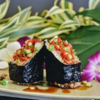 Sriracha Spam Musubi · Steamed rice and grilled Spam glazed with our own teriyaki sauce, sriracha sauce, and wrappe...