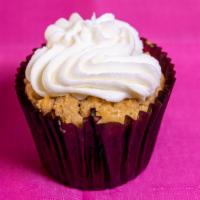 Cinnamon Crumb Cake · Vanilla bean cupcake baked with a brown sugar, butter, cinnamon crumble topped with a swirl ...