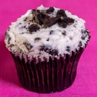 Vegan Black & White Oreo · Vegan chocolate cupcake baked with Oreo cookie chunks inside the cake, frosted with a vegan ...
