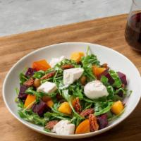 Barbabietole · roasted red & golden beets | peaches. caramelized pecans | burrata | arugula. red wine vinai...