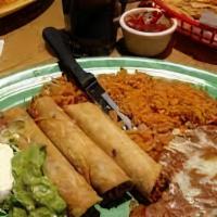 Taquitos (Five) · Beef or chicken with guacamole sauce and sour cream.