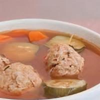 Sopa De Albondigas · Meatball soup with fresh vegetables.