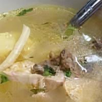 Caldo De Pollo · Homemade chicken soup with fresh vegetables.