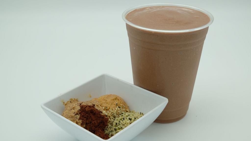 Super Shroom · Banana, Hemp Milk, Dates, Hemp Seeds, Cinnamon, Cacao, Performance Mushroom Blend, Ice.