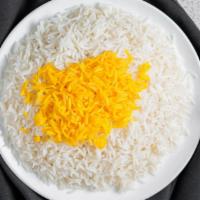 White Basmati Rice · White basmati rice topped with saffron. 
Vegan, Gluten-Free