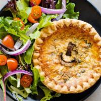 Quiche · Spinach + Broccoli + Cheddar/ Jack Cheese + Ham Onion + Mushroom
Served with Chips or Fruit