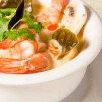Shrimp Coconut Soup (Tom Kah Koong) · Spicy. Shrimp, mushrooms and lemon grass in hot and sour coconut soup.