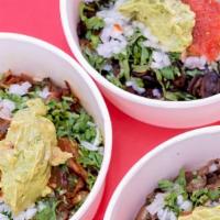 Asada Bowl · Choice of protein, Onion, Cilantro, Guacamole and Salsa. No Tortillas. Serves one person (3 ...