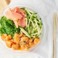 Poké Bowl - Regular · Ahi or Salmon mixed with poké sauce of your choice, seaweed salad, nori, cucumber, pickled g...