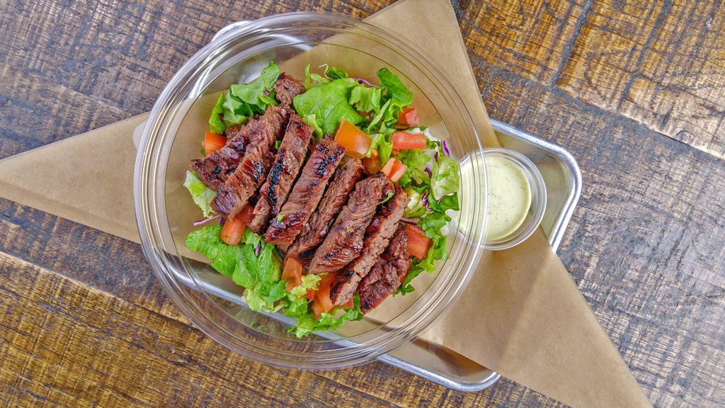 Marinated Skirt Steak Bowl · Drizzled with wasabi sauce, ginger-teriyaki mixed in, with lettuce, tomato over warm white sushi rice.