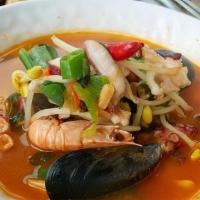 Seafood Ramen · Spicy 
Shrimp, Oyster, Squid, Clam, Green Mussel