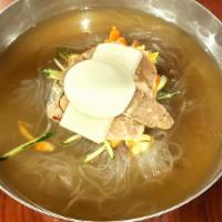 Mul Naengmyun · Handmade buckwheat noodles in cold broth with meat and vegetables.