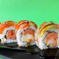 Killer Salmon · (in) shrimp tempura, spicy tuna
(out) salmon, avocado, captain sauce, eel sauce