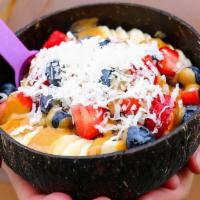 Bako Bowl · Acai, granola, banana, strawberry, blueberry, coconut shaving, honey, and your choice of alm...
