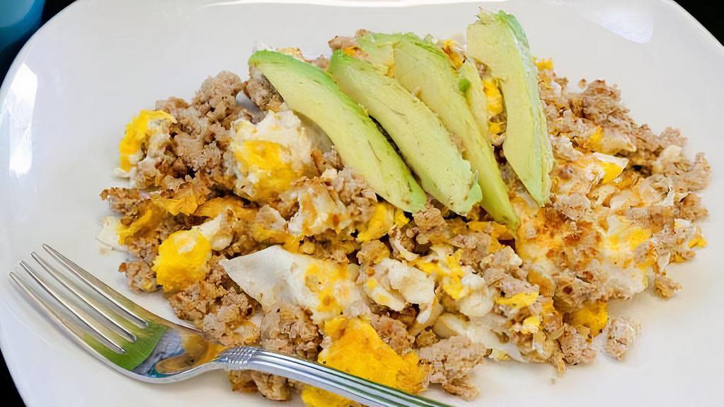 Lean Scramble Meal Breakfast · Egg whites, lean turkey bacon, avocado, and cheese.