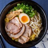 Miso Ramen · medium-rich broth chasu pork, egg, beansprout, green onion, bamboo shoots, fishcake, noodles...