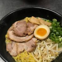 Shoyu Ramen · Soy sauce based broth ,chasu pork, egg, beansprout, green onion, bamboo shoots, fishcake, no...