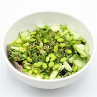Seaweed Salad · Seaweed mix and sesame seeds on top of mixed greens, cucumbers and edamame. Your choice of d...