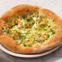 Shrimp Pizza · shrimp, aglio e olio, mozzarella, fontina, lemon and minced jalapeno