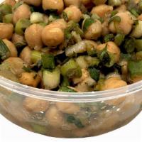 Garbanzo Salad · Garbanzo beans, parsley, green onion, lemon, pomegranate molasses, garlic, salt and olive oil.
